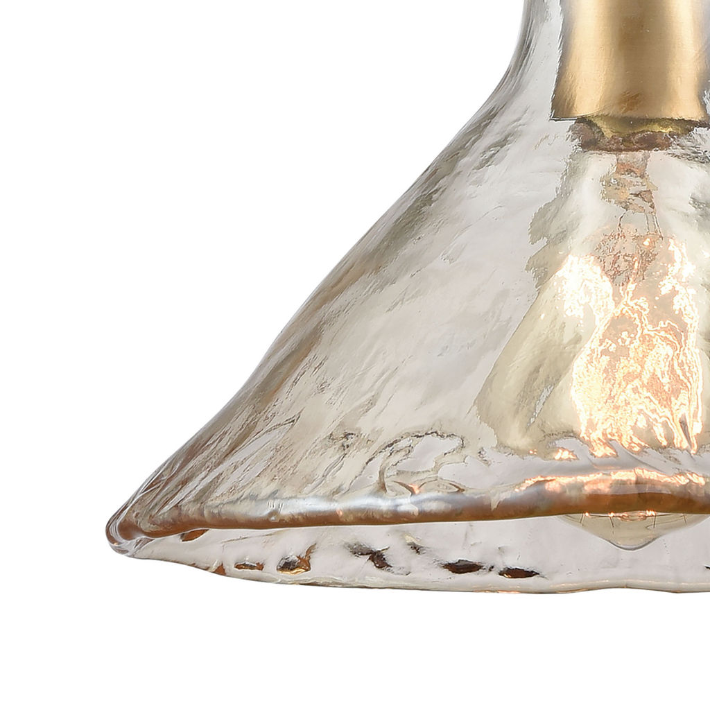 Hand Formed Glass 1-Light Mini Pendant In Satin Brass With Champagne-Plated Hand-Formed Glass
