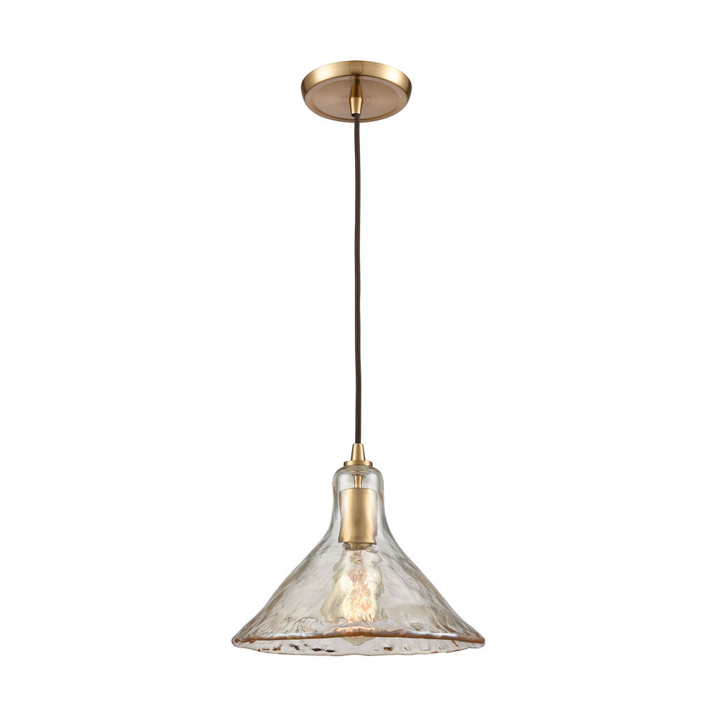 Hand Formed Glass 1-Light Mini Pendant In Satin Brass With Champagne-Plated Hand-Formed Glass