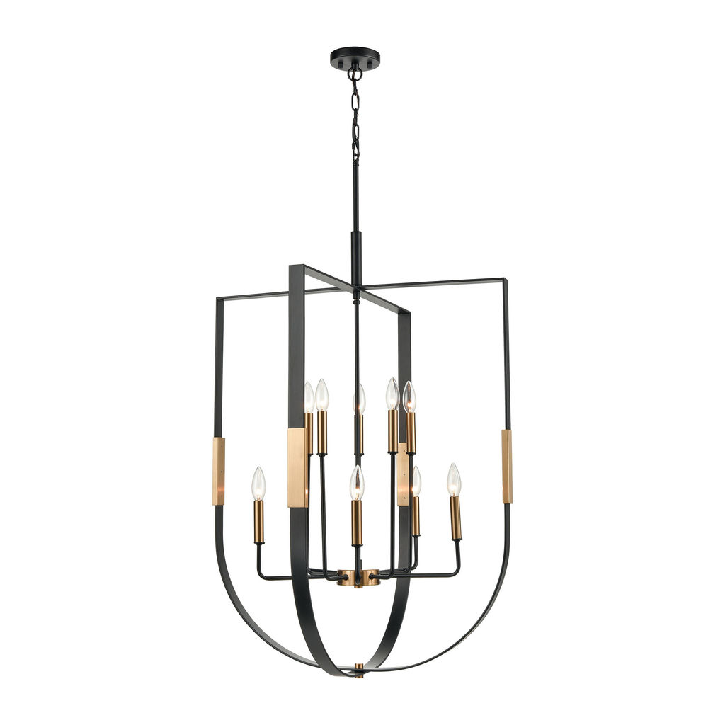 Heathrow 10-Light Chandelier In Matte Black / Satin Brass