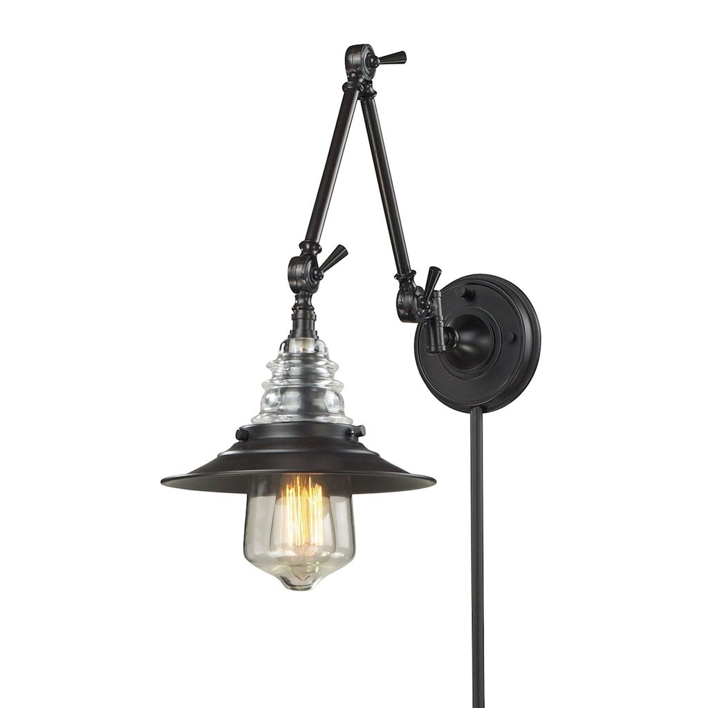 Preview image for Insulator Glass 1-Light Swingarm Wall Lamp In Oiled Bronze