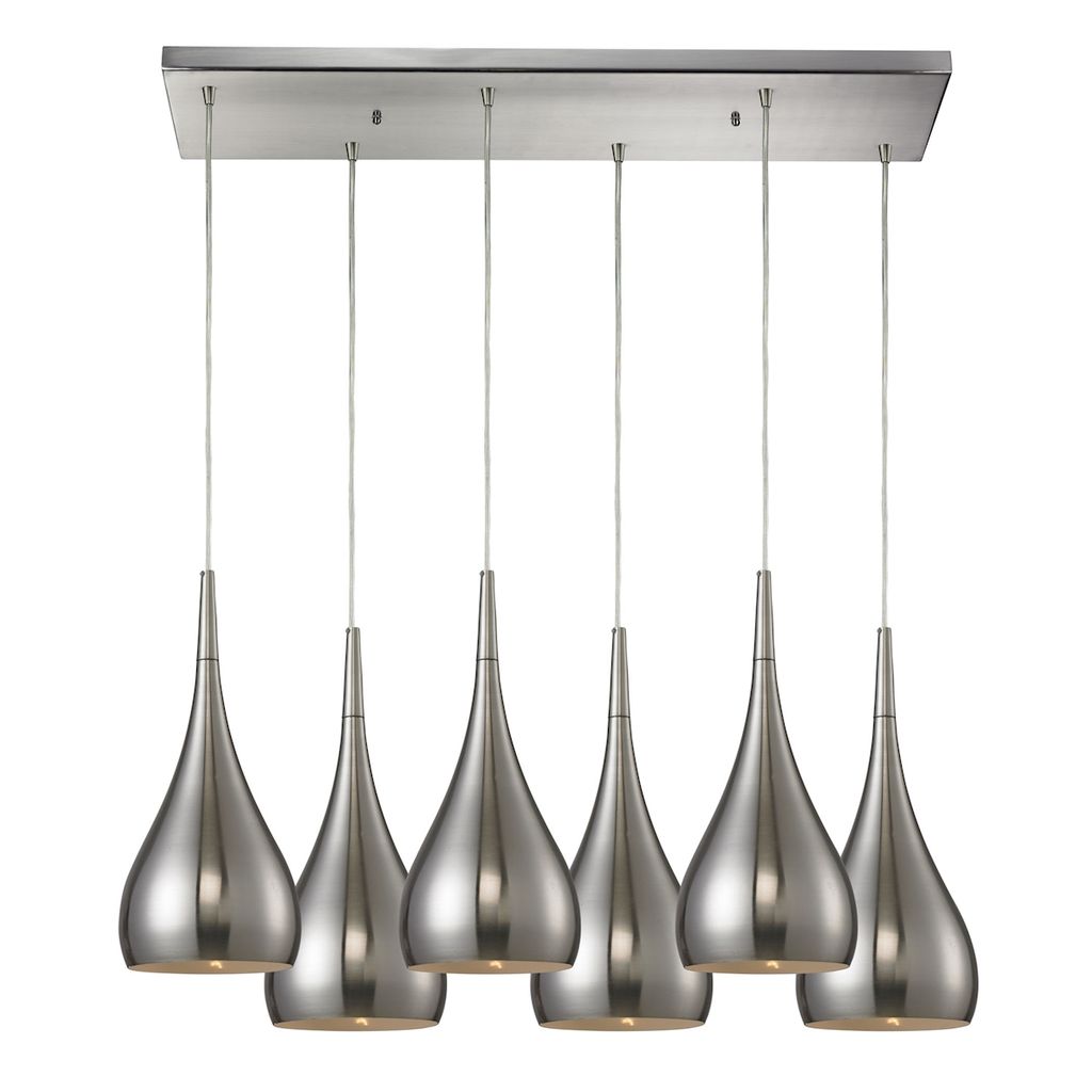Preview image for Lindsey 6-Light Rectangular Pendant Fixture In Satin Nickel With Satin Nickel Finished Glass
