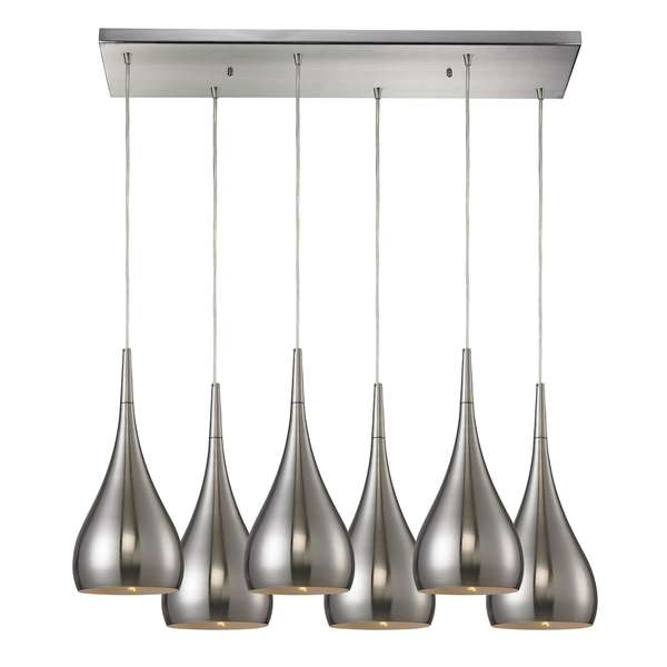 Lindsey 6-Light Rectangular Pendant Fixture In Satin Nickel With Satin Nickel Finished Glass