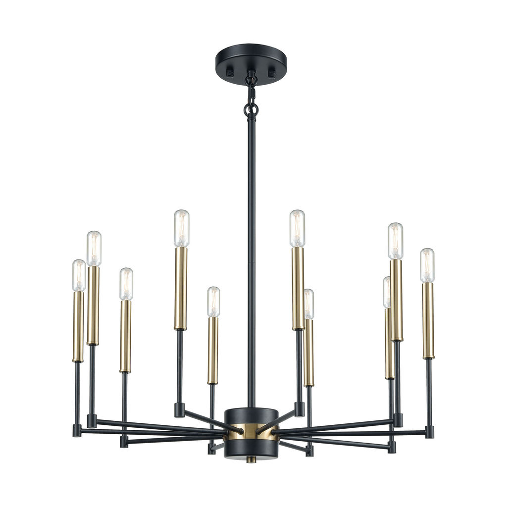 Livingston 10-Light Chandelier In Matte Black And Satin Brass