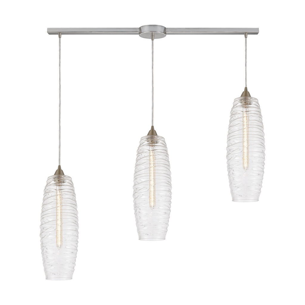 Liz 3-Light Linear Mini Pendant, Satin Nickel / Clear Glass