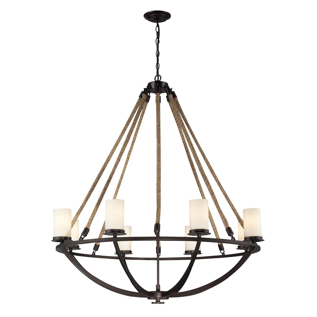 Natural Rope 8-Light Chandelier In Aged Bronze With White Glass