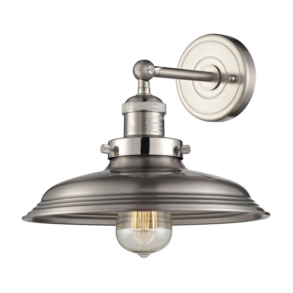 Newberry 1-Light Wall Lamp In Satin Nickel With Matching Shade