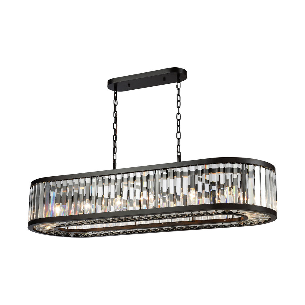 Palacial 14-Light Linear Chandelier In Oil Rubbed Bronze With Clear Crystal