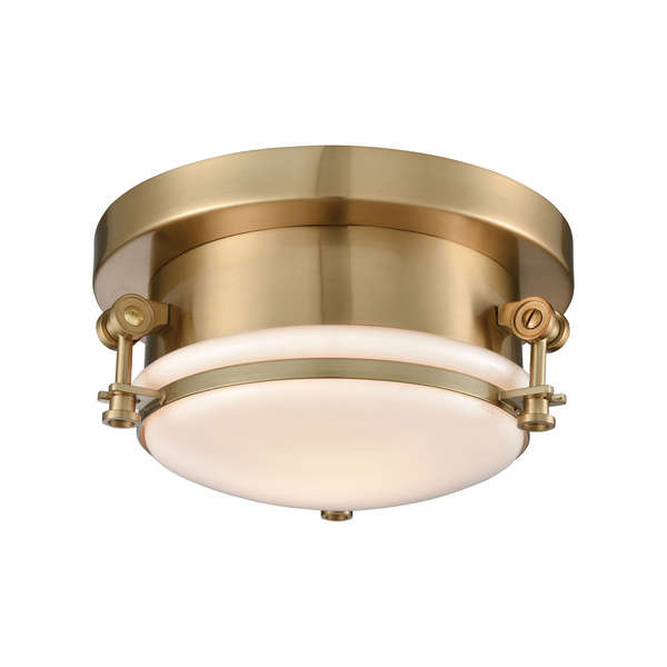 Riley 1-Light Flush Mount In Satin Brass With Opal White Blown Glass
