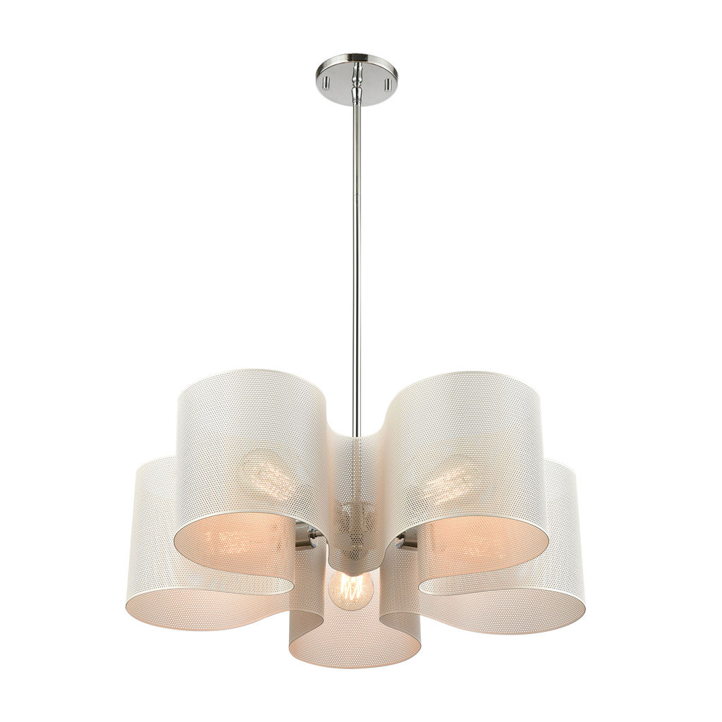 Preview image for Santa Barbara 5-Light Chandelier In Polished Chrome With Matte White Perforated Metal
