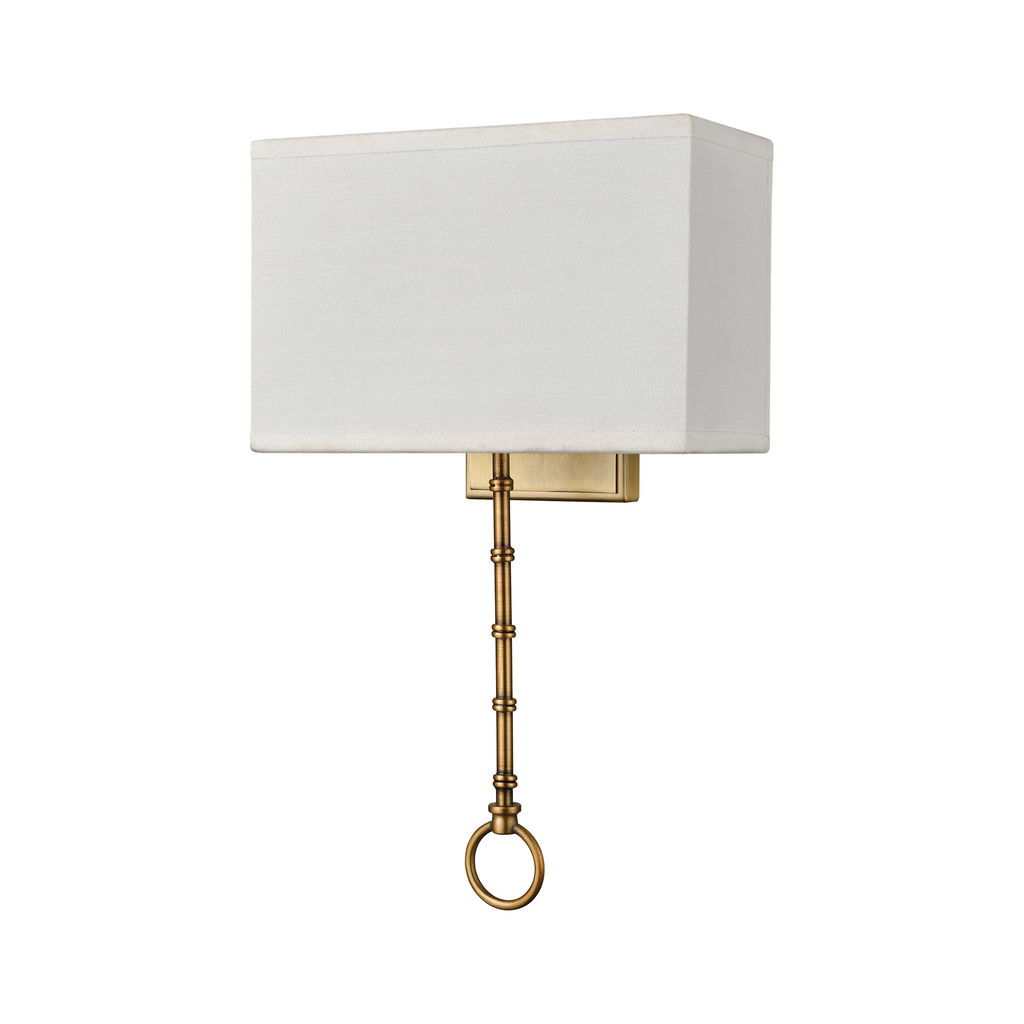 Shannon 2-Light Sconce In Warm Brass With White Fabric Shade