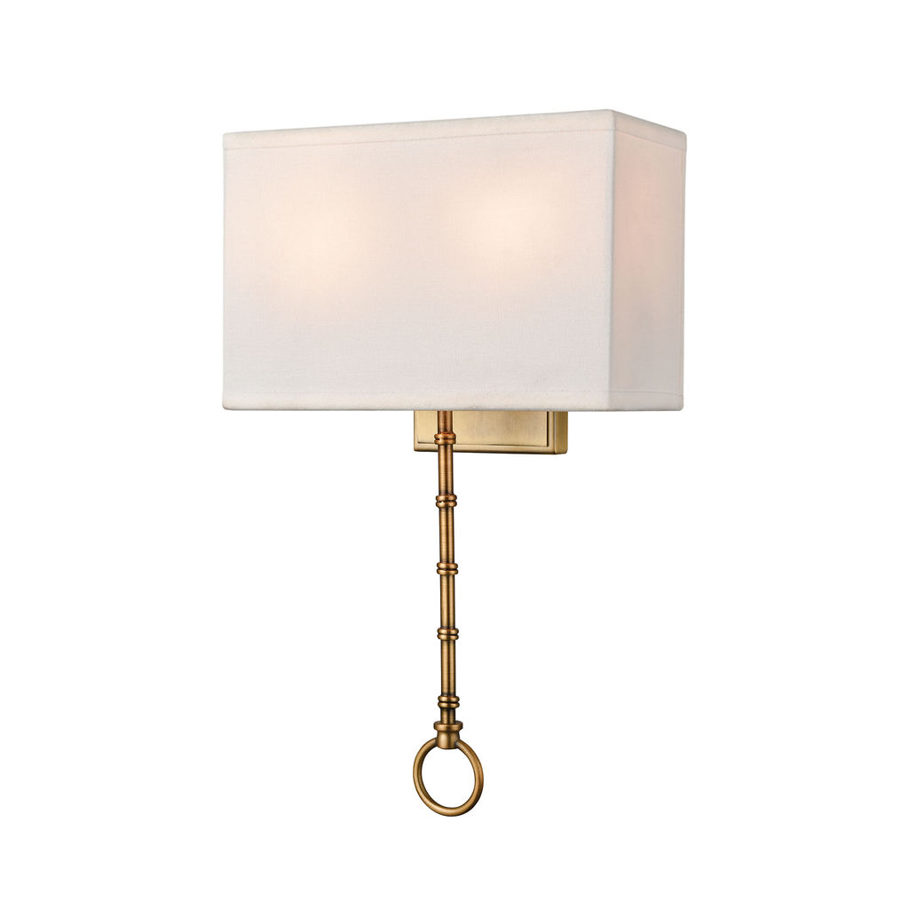 Preview image for Shannon 2-Light Sconce In Warm Brass With White Fabric Shade