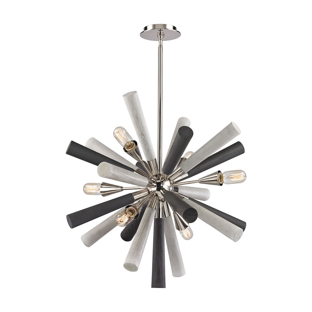 Preview image for Solara 6-Light Chandelier In Polished Nickel With Washed Grey Wood-Tone Spindles