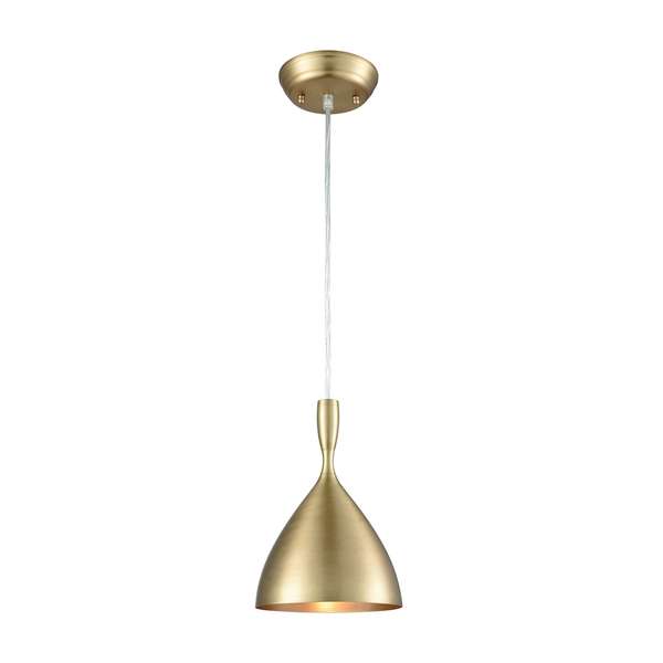Spun Aluminum 1-Light Mini Pendant In French Brass With Matching Shade