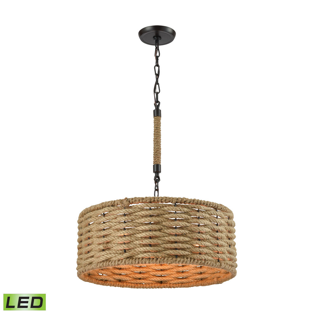 Preview image for 3-Light Chandelier In Oiled Bronze with Natural Rope Wrapped Shade