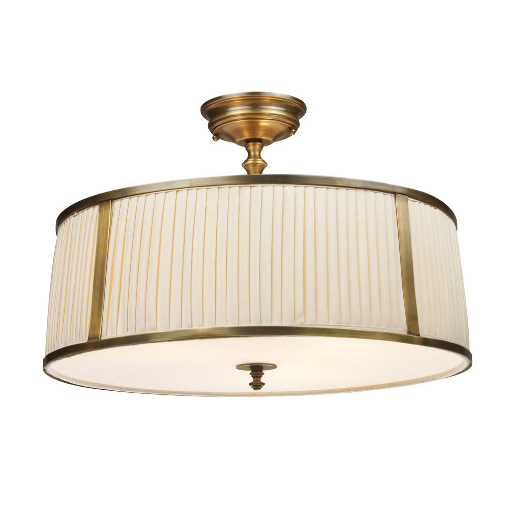 Preview image for Semi Flush Pleated Drum Shade & Brass Light