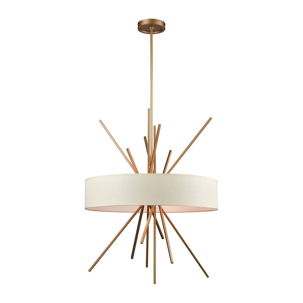 Preview image for Xenia 5-Light Chandelier In Matte Gold With Textured Beige Fabric Shade