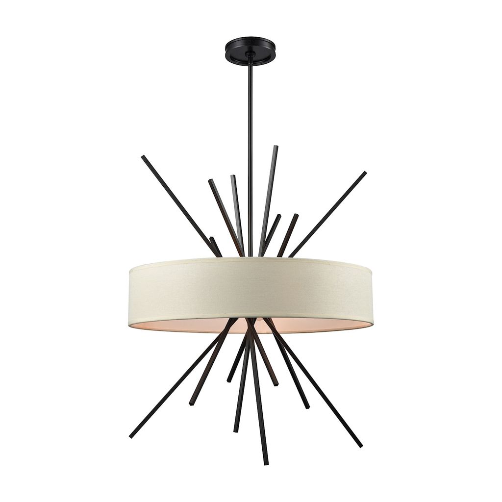 Preview image for Xenia 5-Light Chandelier In Oil Rubbed Bronze With Textured Beige Fabric Shade