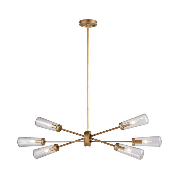 Xenia 6-Light Chandelier In Matte Gold With Seedy Glass
