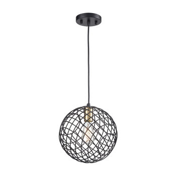1-Light Mini Pendant In Matte Black And Satin Brass With Wire Cage
