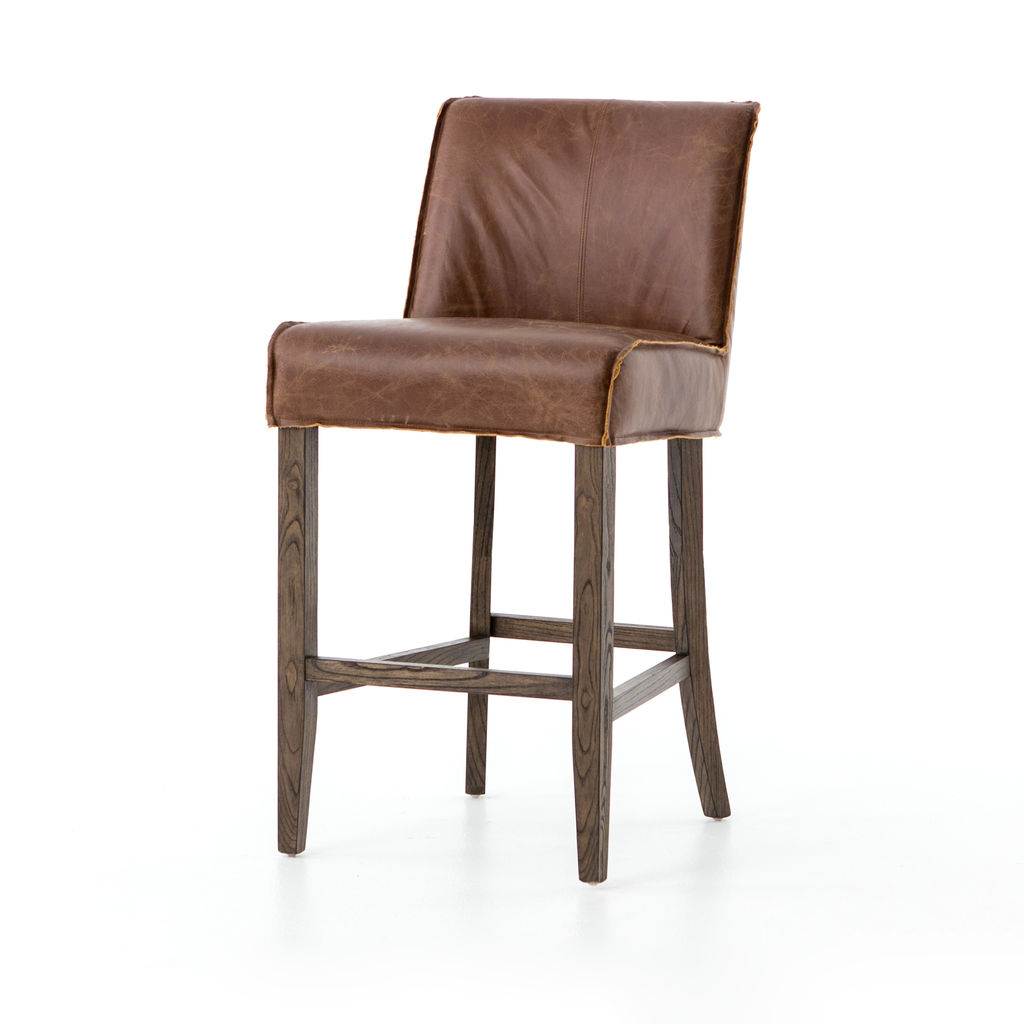 Counter Stool Chestnut Brown Leather + Hackberry Wood