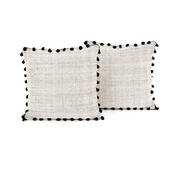 Black Fringe Trim Pillow, Set Of 2-20&quot;