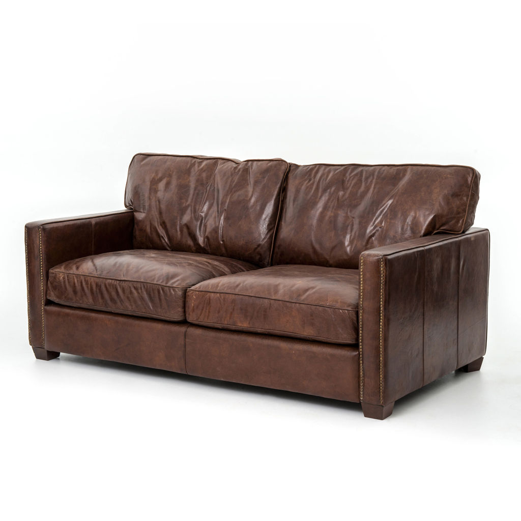 Preview image for Brown Leather Sofa with Nailheads 72"