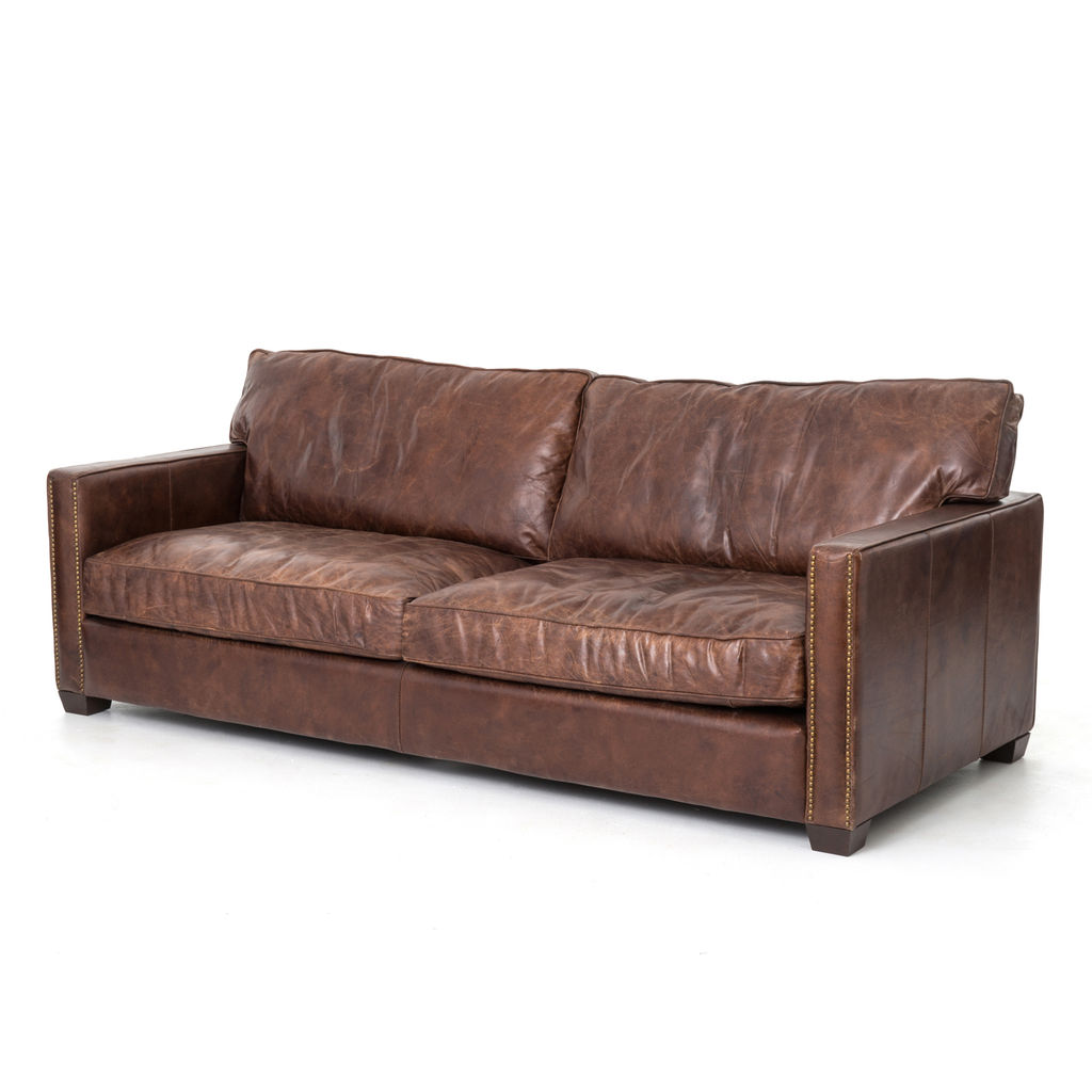 Preview image for Brown Leather Sofa with Nailheads 88"