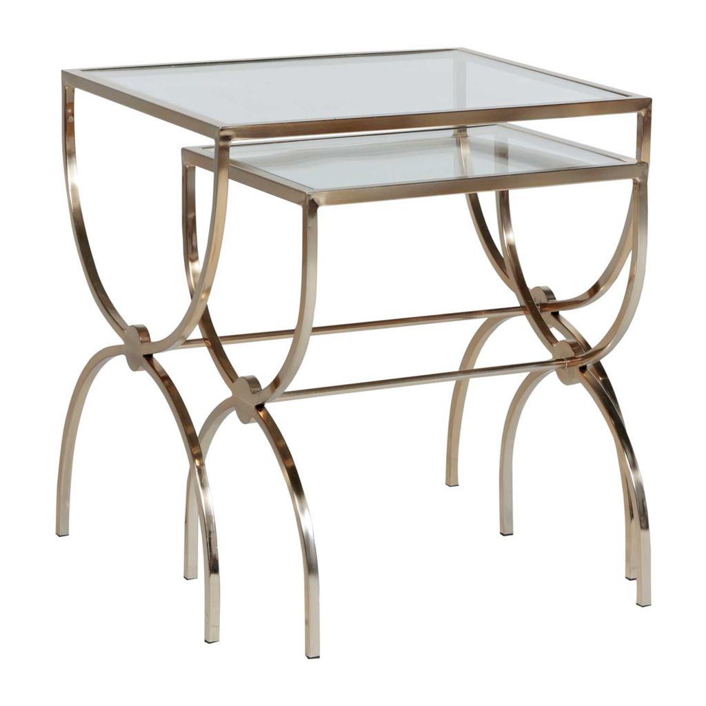 Interlocking Arches Nesting Tables Glass Top + Brushed Gold Base (Set of 2)