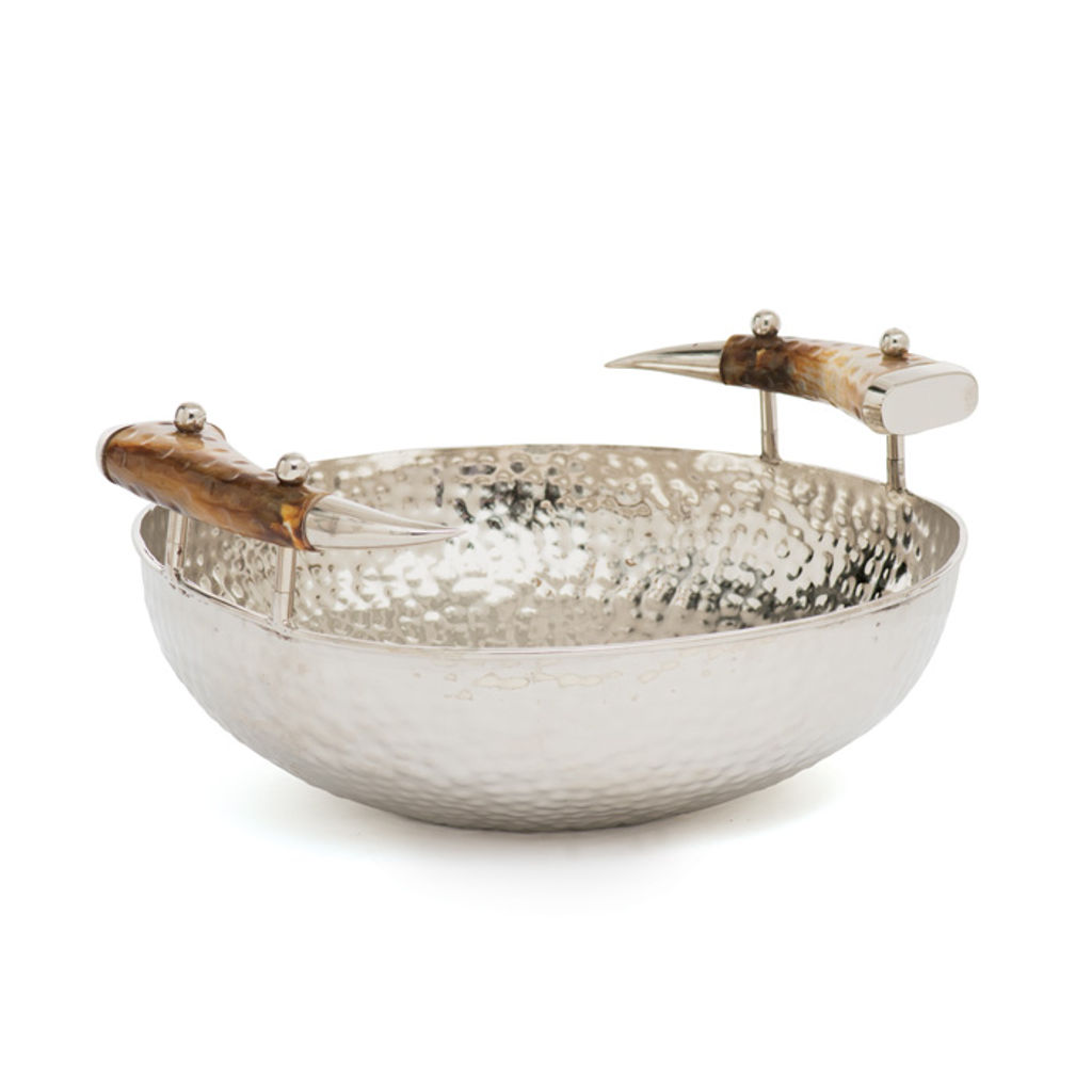 Preview image for Round Nickel Bowl with Bone Handles