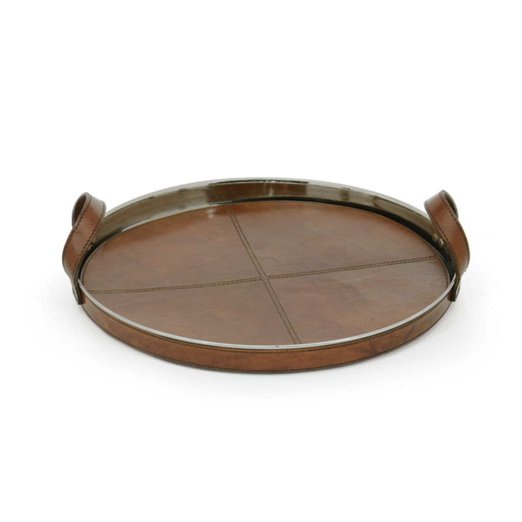 Round Leather & Brass Tray