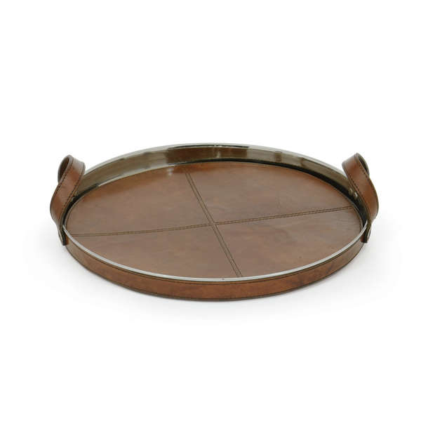 Round Leather & Brass Tray