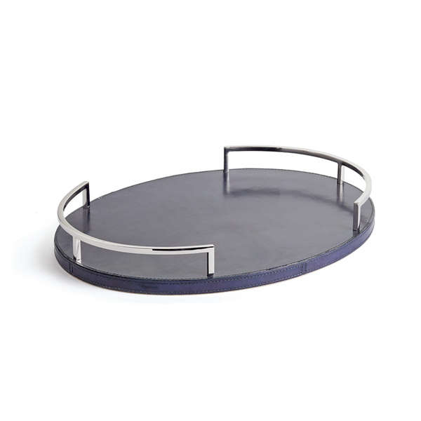 Leather Tray Stainless Steel Handles