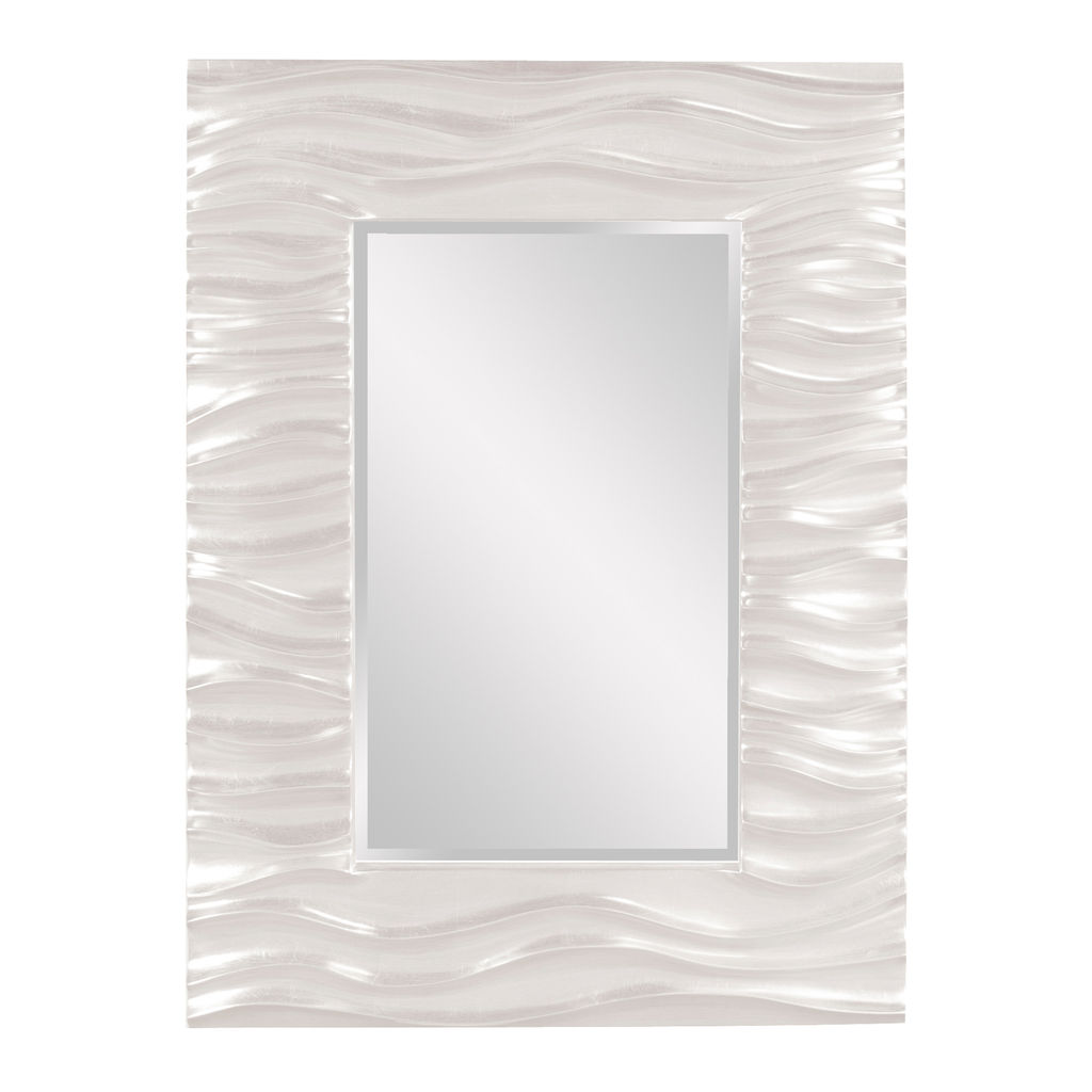 Mirror, Deep Textured Wave Design, Glossy White Lacquer Finish, 39H x 31W