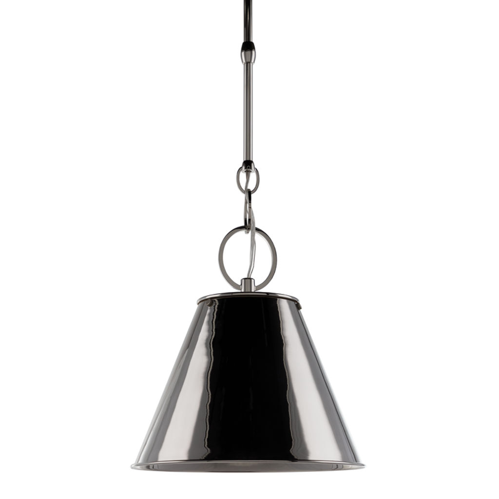 Altamont 1 Light Pendant, Polished Nickel Body, Polished Nickel Shade, 11.75"