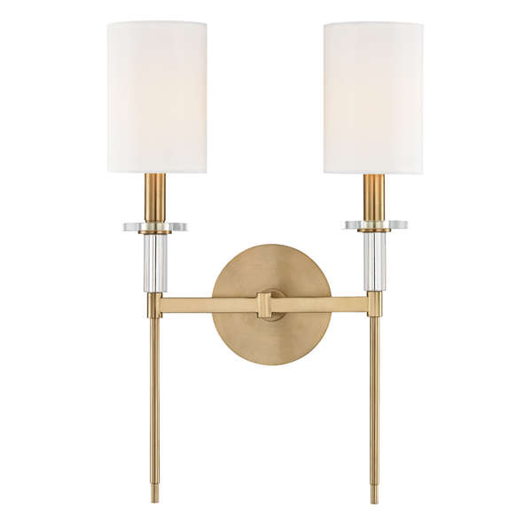 Amherst 2 Light Wall Sconce, Aged Bronze Body, Off White Shade