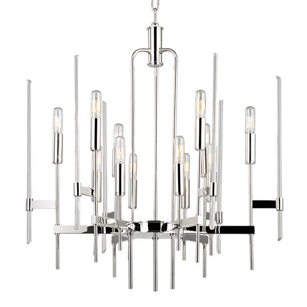 Bari 12 Light Chandelier, Polished Nickel Body, Clear Shade