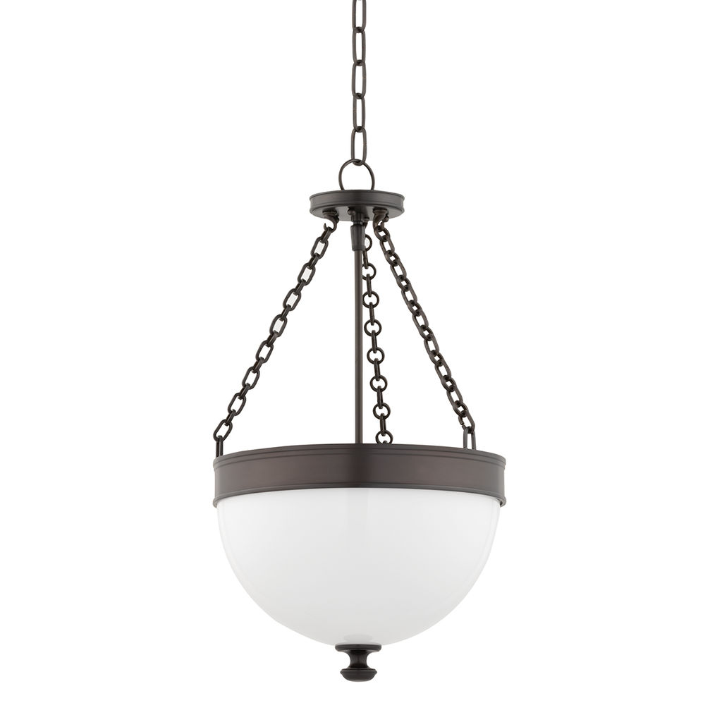 Preview image for Barrington 3 Light Pendant, Historic Bronze Body, Opal Glossy Shade, 24"