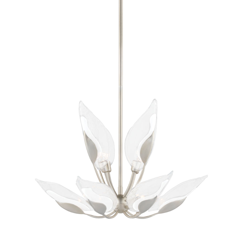 Blossom 10 Light Chandelier, Silver Leaf Body, Clear Shade