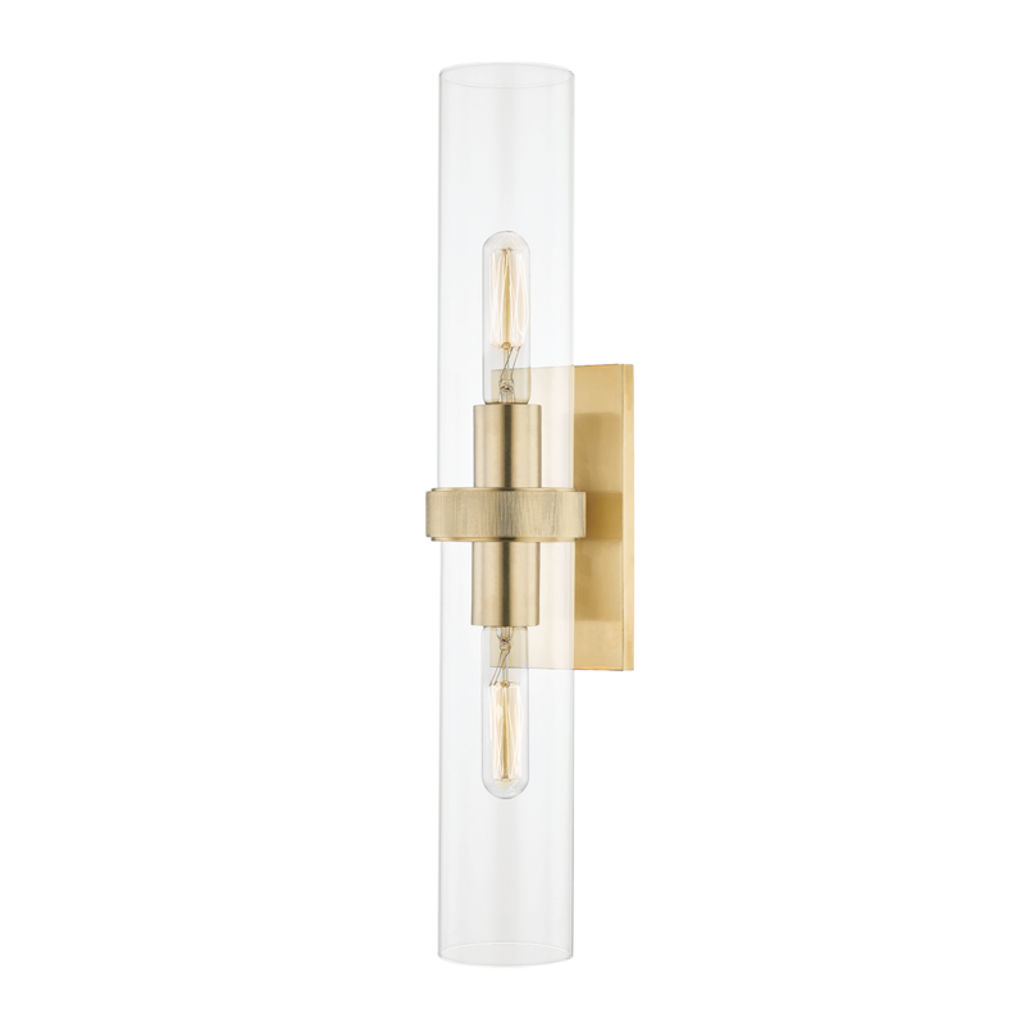 Briggs 2 Light Wall Sconce, Aged Bronze Body, Clear Shade