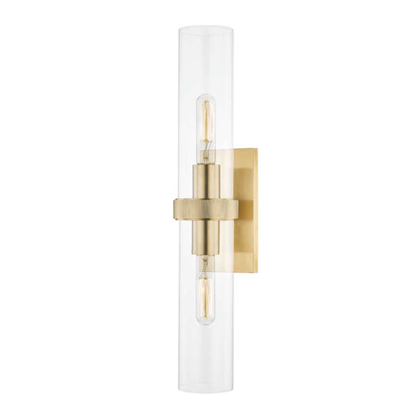 Briggs 2 Light Wall Sconce, Aged Bronze Body, Clear Shade