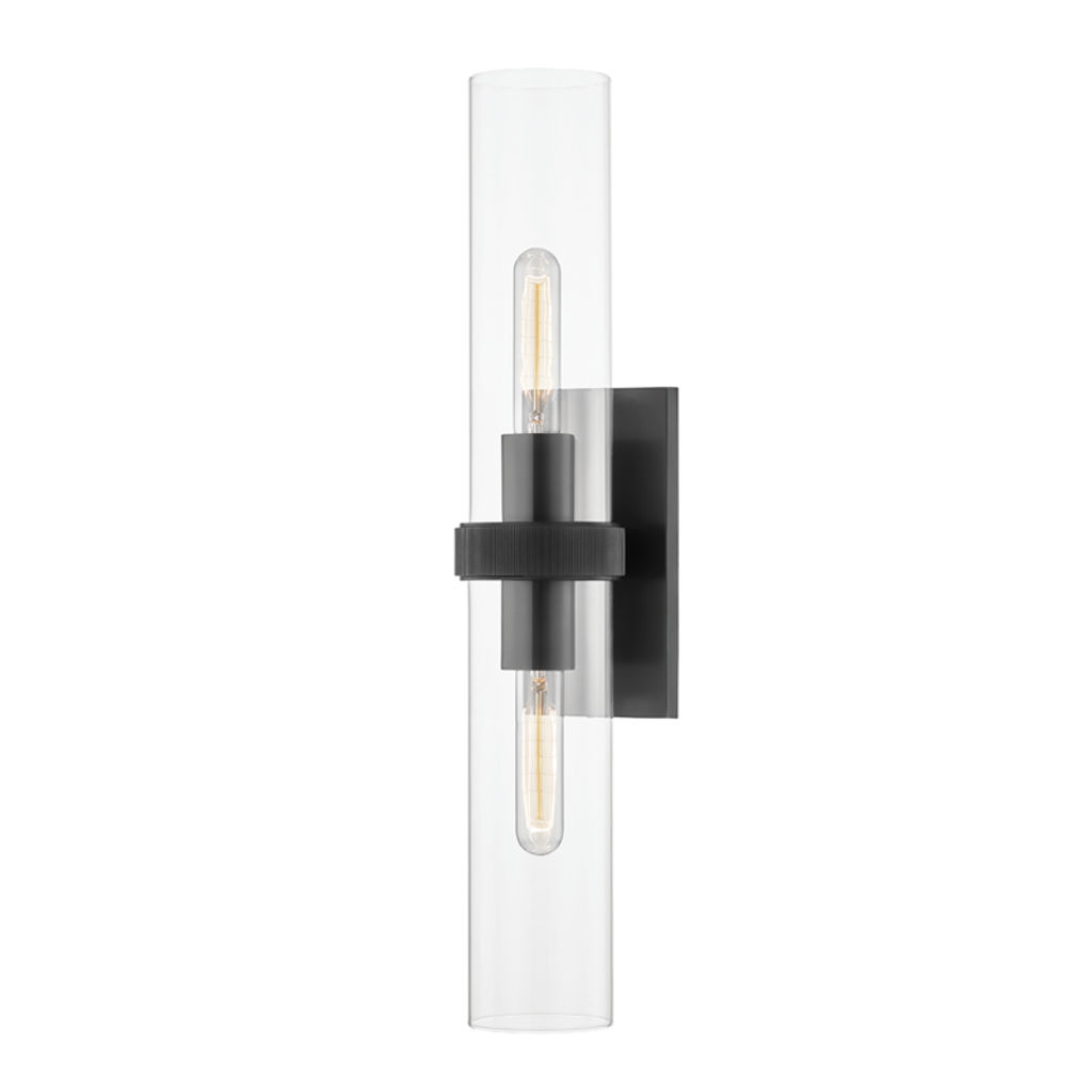 Briggs 2 Light Wall Sconce, Old Bronze Body, Clear Shade