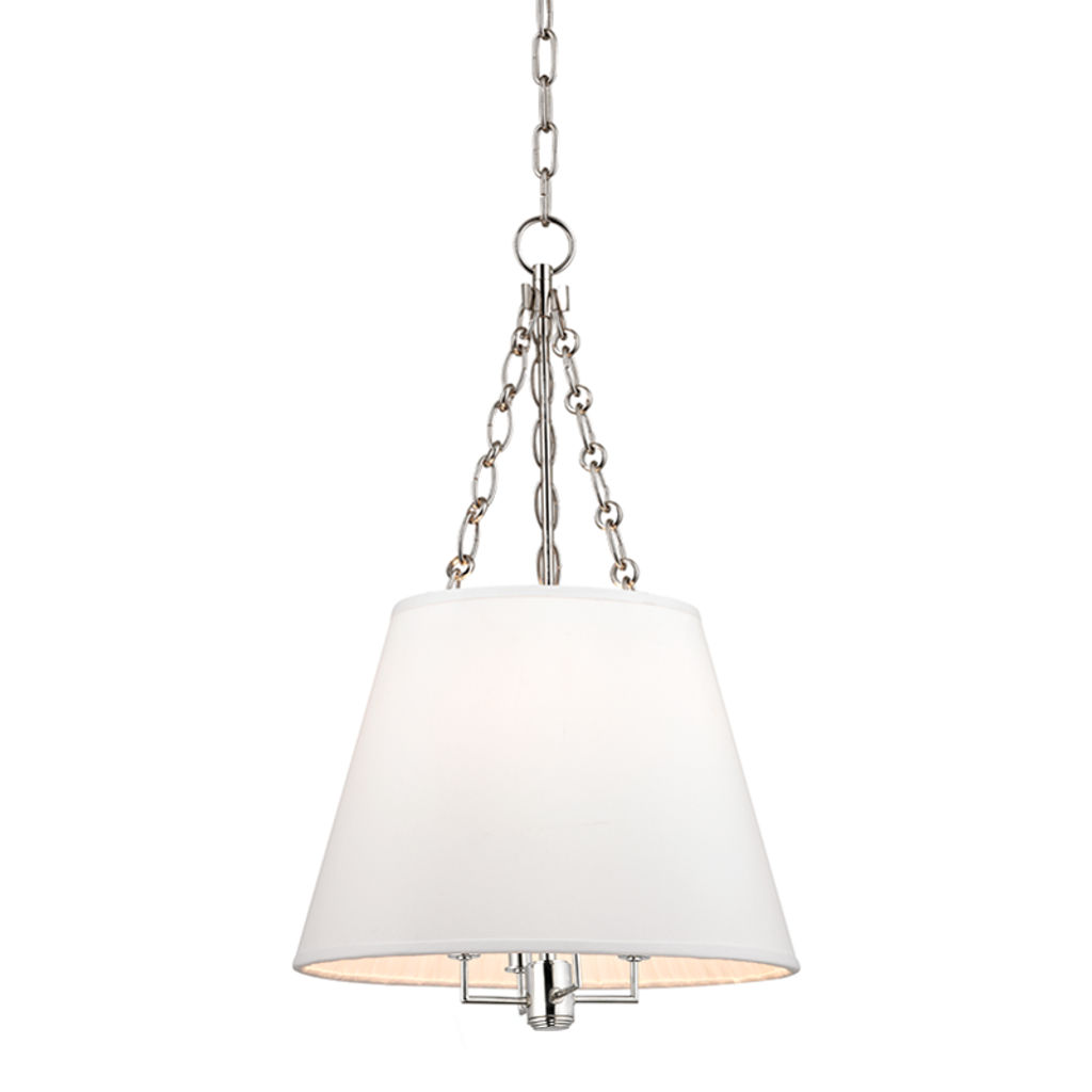 Burdett 4 Light Pendant, Polished Nickel Body, White Shade