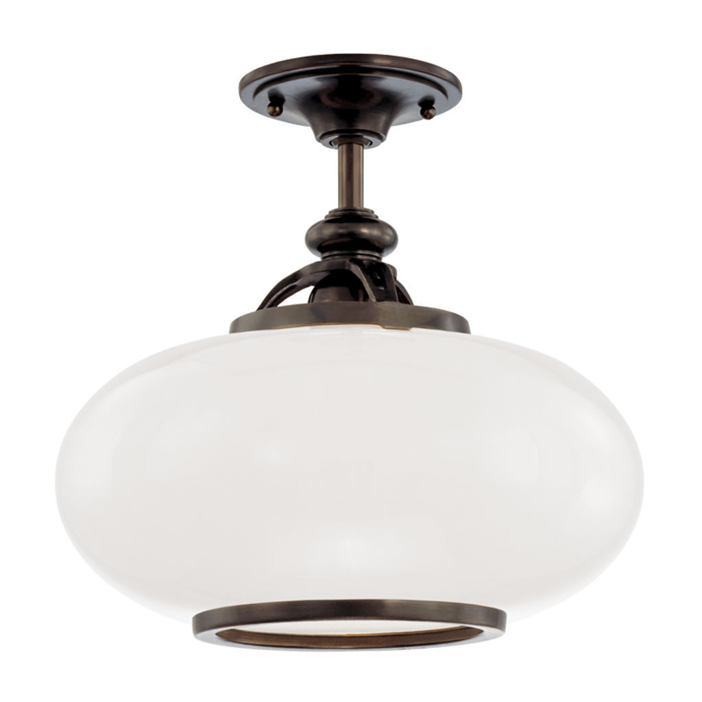 Preview image for Canton 1 Light Semi Flush, Old Bronze Body, Opal Glossy Shade, 13"