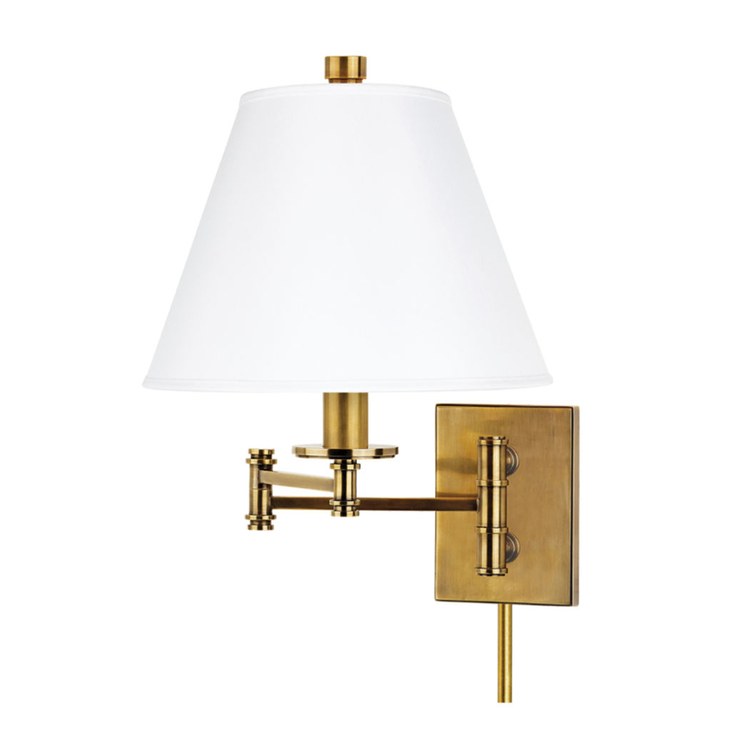 Claremont 1 Light Wall Sconce With Plug W/White Shade, Aged Bronze Body, White Shade, 16.25"