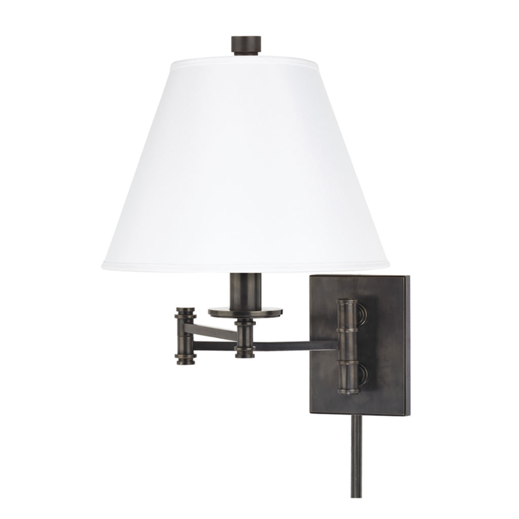 Claremont 1 Light Wall Sconce With Plug W/White Shade, Old Bronze Body, White Shade, 16.25"