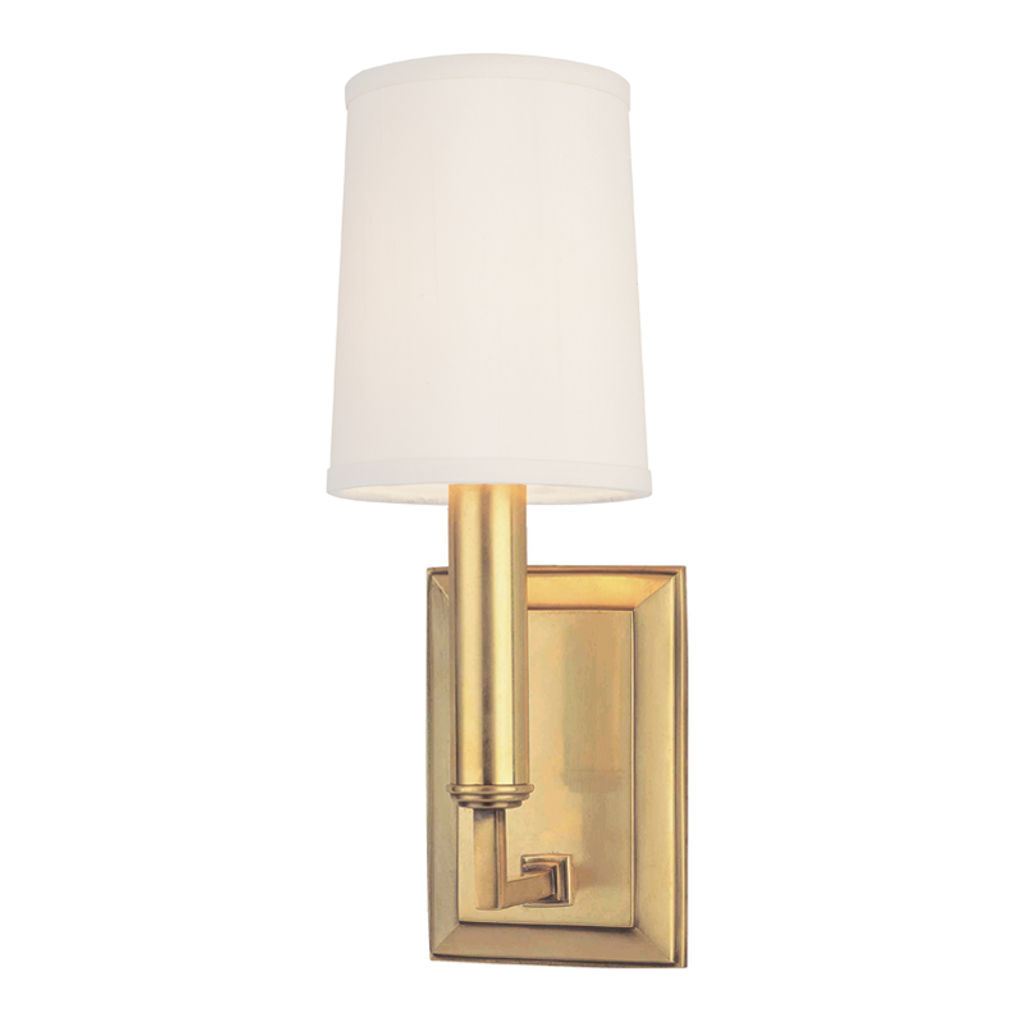 Clinton 1 Light Wall Sconce, Aged Bronze Body, Off White Shade