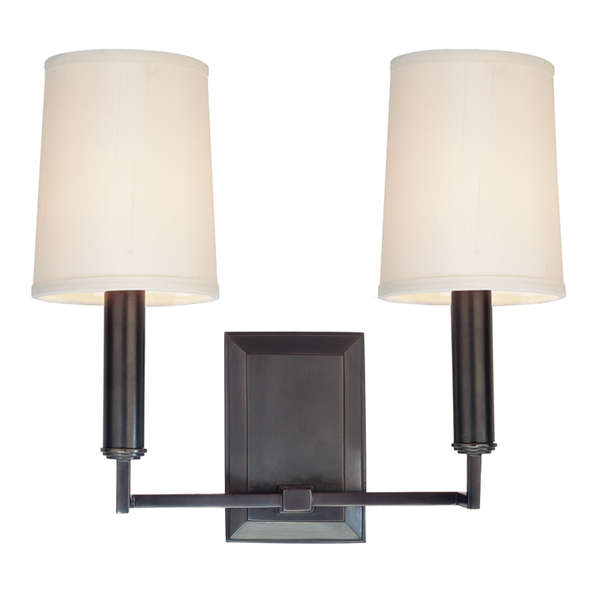 Clinton 2 Light Wall Sconce, Old Bronze Body, Off White Shade