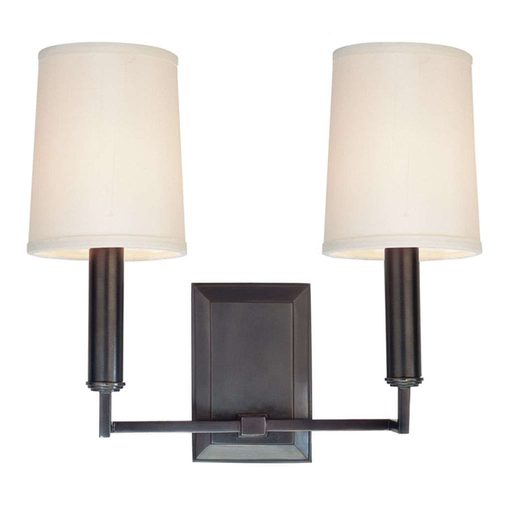 Clinton 2 Light Wall Sconce, Old Bronze Body, Off White Shade