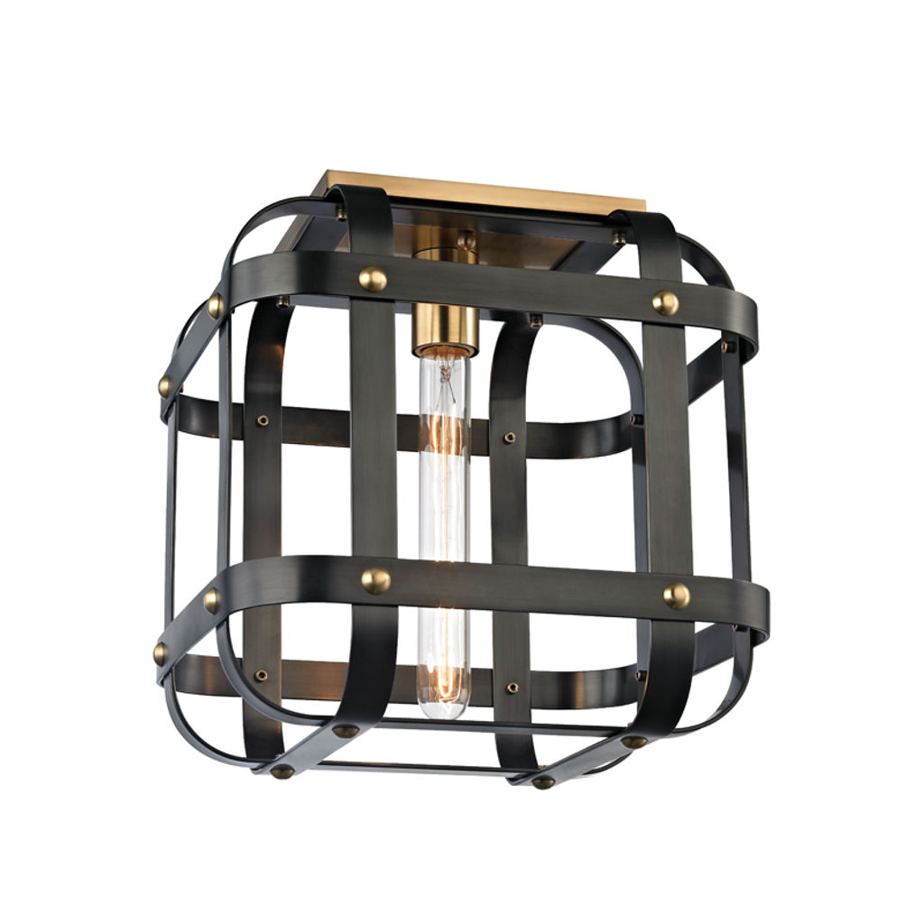 Preview image for Leather Strapped 1 Light Semi Flush, Aged Old Bronze Body