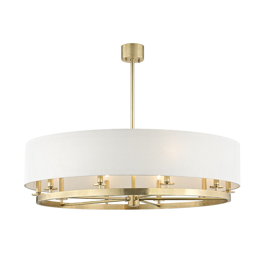 Preview image for Durham 10 Light Chandelier, Aged Bronze Body, Off White Shade